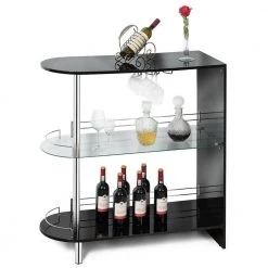 41 in. 2-Holder Bar Table withTempered Glass Shelf and Metal Frame-Black by SUNRINX