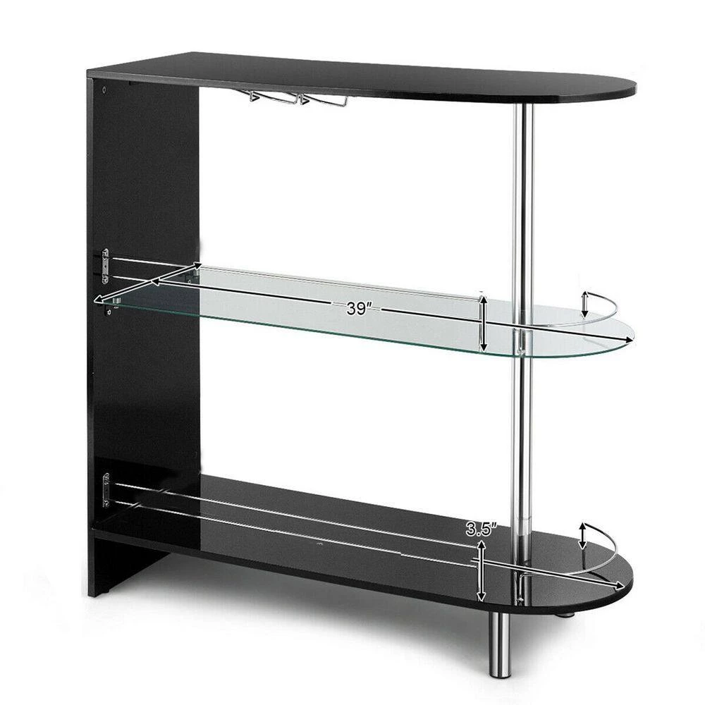 41 in. 2-Holder Bar Table withTempered Glass Shelf and Metal Frame-Black by SUNRINX 4 41 in. 2-Holder Bar Table withTempered Glass Shelf and Metal Frame-Black by SUNRINX - Image 4