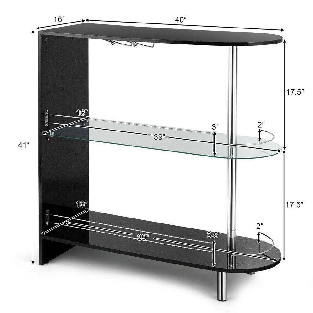 41 in. 2-Holder Bar Table withTempered Glass Shelf and Metal Frame-Black by SUNRINX 10 41 in. 2-Holder Bar Table withTempered Glass Shelf and Metal Frame-Black by SUNRINX - Image 10