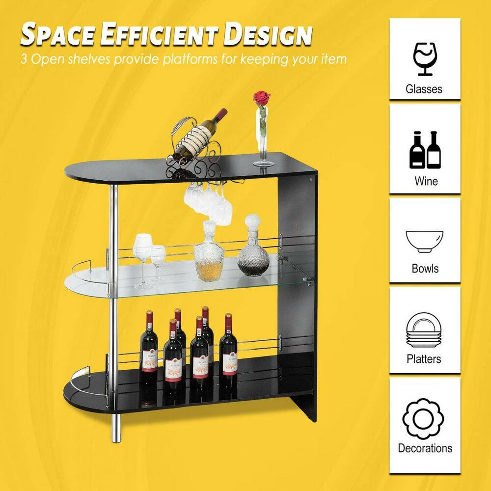 41 in. 2-Holder Bar Table withTempered Glass Shelf and Metal Frame-Black by SUNRINX 2 41 in. 2-Holder Bar Table withTempered Glass Shelf and Metal Frame-Black by SUNRINX - Image 2