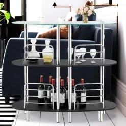 41.5 in. 3-Tier Black Bar Cabinets Table with Tempered Glass Top and Metal Frame by SUNRINX -Furniture Store black sunrinx bar tables mg6 29bd 31 1000
