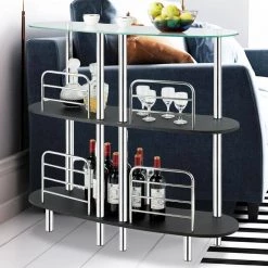 41.5 in. 3-Tier Black Bar Cabinets Table with Tempered Glass Top and Metal Frame by SUNRINX -Furniture Store black sunrinx bar tables mg6 29bd 44 1000