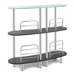 41.5 in. 3-Tier Black Bar Cabinets Table with Tempered Glass Top and Metal Frame by SUNRINX