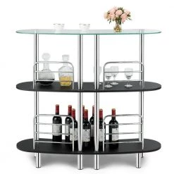 41.5 in. 3-Tier Black Bar Cabinets Table with Tempered Glass Top and Metal Frame by SUNRINX -Furniture Store black sunrinx bar tables mg6 29bd c3 1000