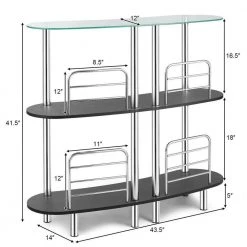 41.5 in. 3-Tier Black Bar Cabinets Table with Tempered Glass Top and Metal Frame by SUNRINX -Furniture Store black sunrinx bar tables mg6 29bd fa 1000