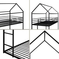 Black Bunk Beds for Kids Twin Over Twin, House Bunk Bed Metal Bed Frame Built-in Ladder by SUNRINX -Furniture Store black sunrinx bunk beds mg4 28we 4f 1000