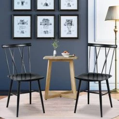 Set of 2-Armless Cross Back Kitchen Dining Side Chairs by SUNRINX -Furniture Store black sunrinx dining chairs mg6 15bd 31 1000