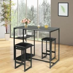3-Piece Dining Set with Faux Marble Top Table and 2 Stools-Black by SUNRINX -Furniture Store black sunrinx dining room sets mg5672we 1f 1000