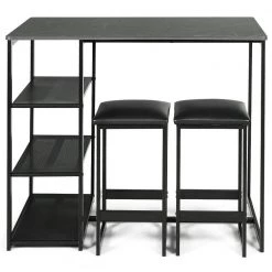 3-Piece Dining Set with Faux Marble Top Table and 2 Stools-Black by SUNRINX