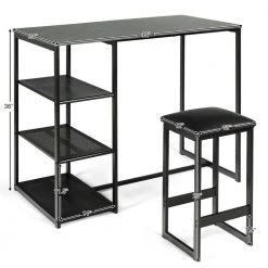 3-Piece Dining Set with Faux Marble Top Table and 2 Stools-Black by SUNRINX -Furniture Store black sunrinx dining room sets mg5672we 76 1000