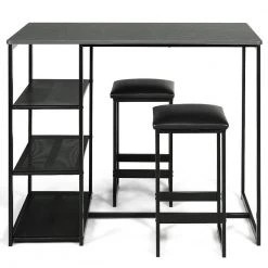 3-Piece Dining Set with Faux Marble Top Table and 2 Stools-Black by SUNRINX -Furniture Store black sunrinx dining room sets mg5672we c3 1000