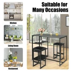 3-Piece Dining Set with Faux Marble Top Table and 2 Stools-Black by SUNRINX -Furniture Store black sunrinx dining room sets mg5672we fa 1000