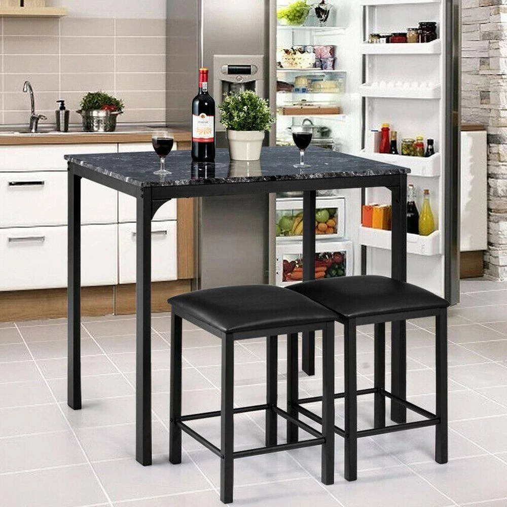 3-Piece Black Counter Height Dining Set Faux Marble Table by SUNRINX 12 3-Piece Black Counter Height Dining Set Faux Marble Table by SUNRINX - Image 12