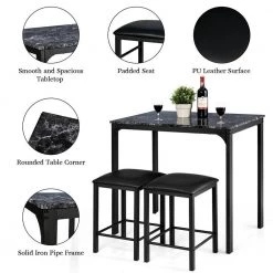 3-Piece Black Counter Height Dining Set Faux Marble Table by SUNRINX 14 3-Piece Black Counter Height Dining Set Faux Marble Table by SUNRINX -Furniture Store black sunrinx dining room sets mg5674we 40 1000