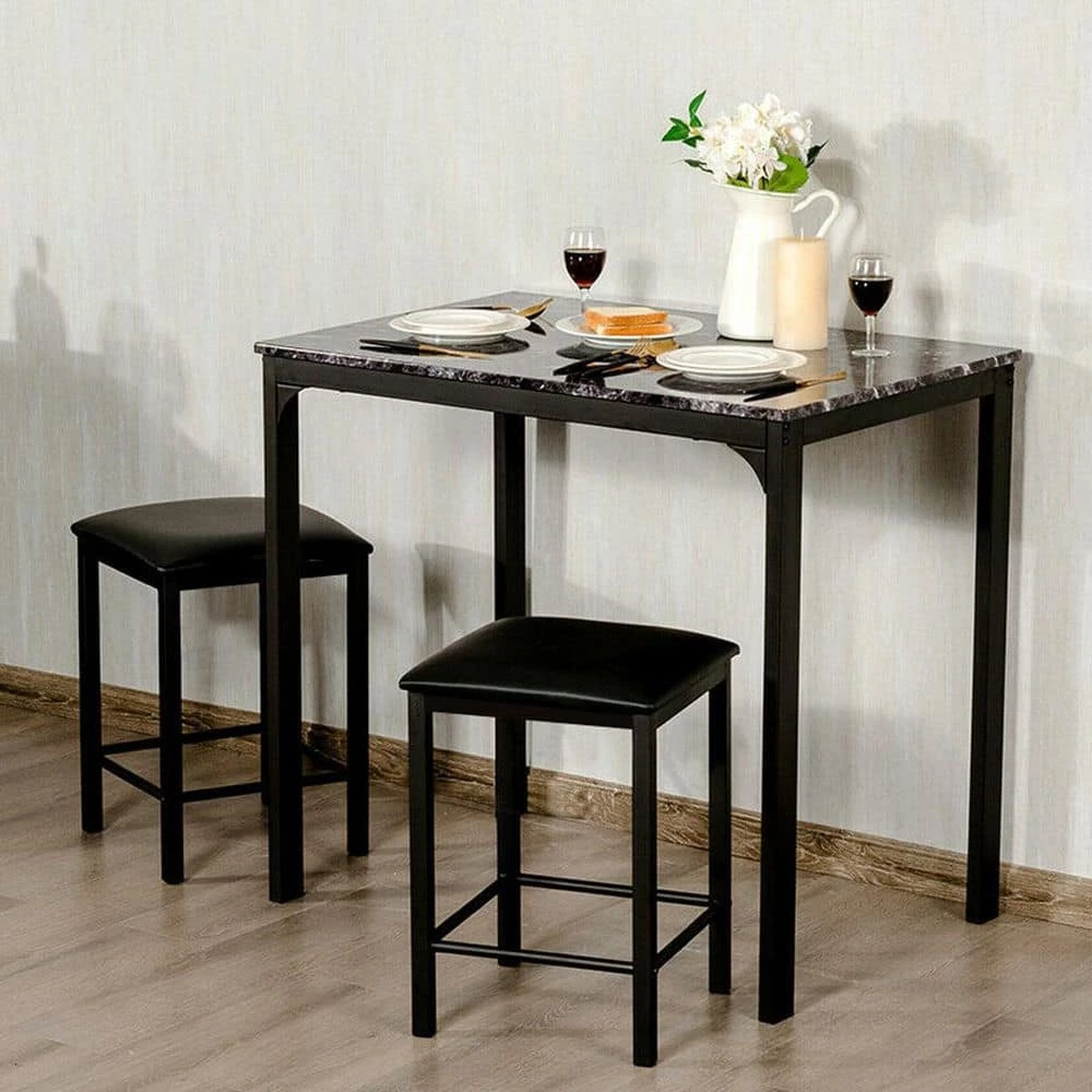 3-Piece Black Counter Height Dining Set Faux Marble Table by SUNRINX 7 3-Piece Black Counter Height Dining Set Faux Marble Table by SUNRINX - Image 7