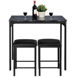 3-Piece Black Counter Height Dining Set Faux Marble Table by SUNRINX