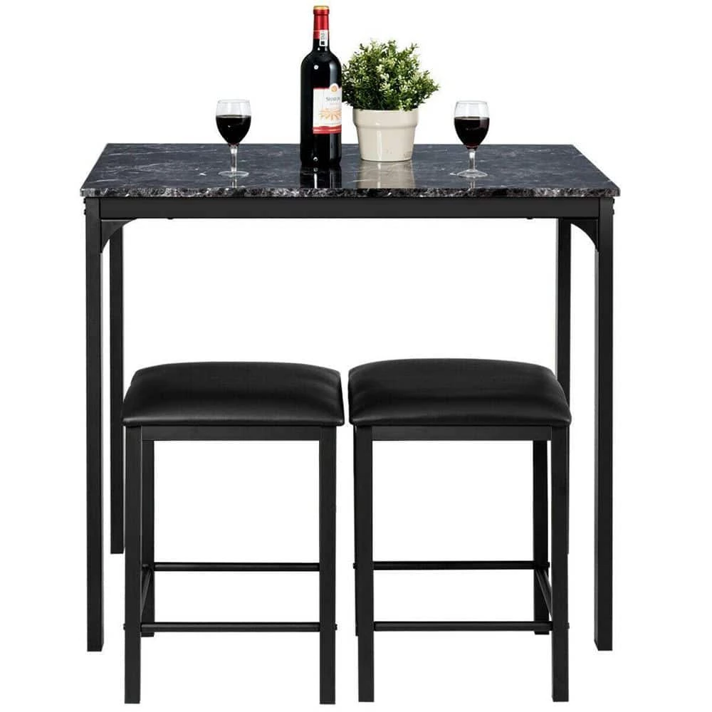 3-Piece Black Counter Height Dining Set Faux Marble Table by SUNRINX 1 3-Piece Black Counter Height Dining Set Faux Marble Table by SUNRINX