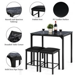 3-Piece Black Counter Height Dining Set Faux Marble Table by SUNRINX 16 3-Piece Black Counter Height Dining Set Faux Marble Table by SUNRINX -Furniture Store black sunrinx dining room sets mg5674we 66 1000