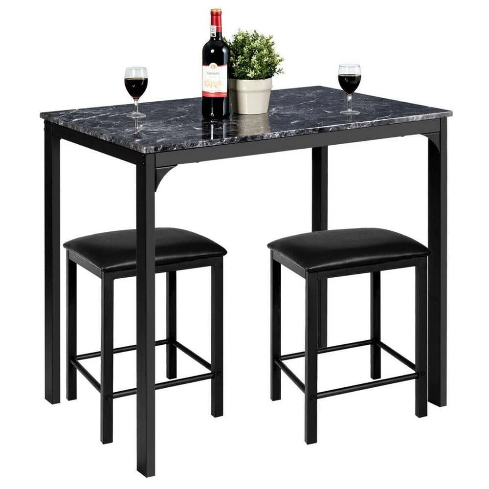 3-Piece Black Counter Height Dining Set Faux Marble Table by SUNRINX 6 3-Piece Black Counter Height Dining Set Faux Marble Table by SUNRINX - Image 6