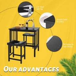 3-Pieces Modern Counter Height Dining Table Set Seats 2 by SUNRINX -Furniture Store black sunrinx dining room sets mg6 4bd c3 1000