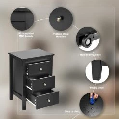 3-Drawer Black Tall Nightstand (2-piece) by SUNRINX 14 3-Drawer Black Tall Nightstand (2-piece) by SUNRINX -Furniture Store black sunrinx nightstands mg5666we 1f 1000