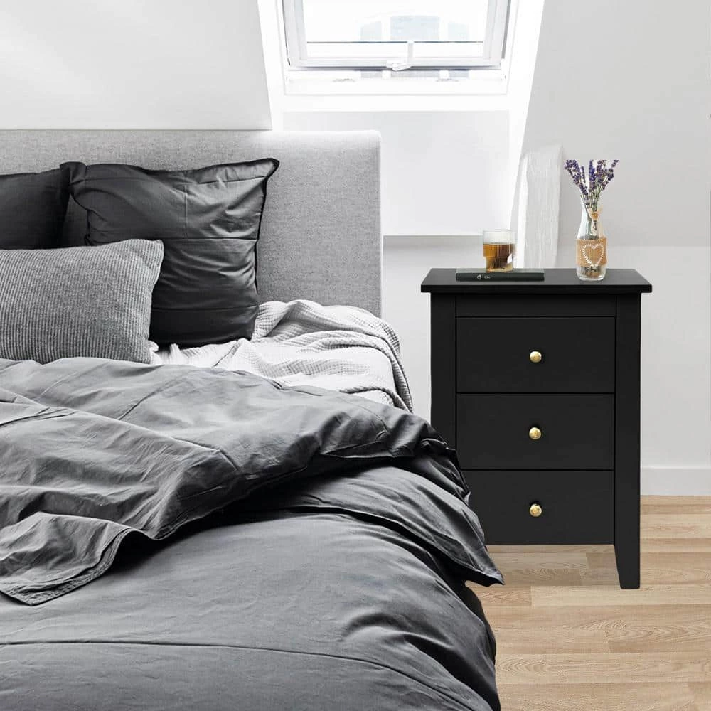 3-Drawer Black Tall Nightstand (2-piece) by SUNRINX 9 3-Drawer Black Tall Nightstand (2-piece) by SUNRINX - Image 9