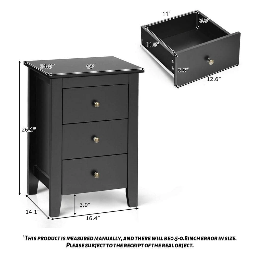 3-Drawer Black Tall Nightstand (2-piece) by SUNRINX 7 3-Drawer Black Tall Nightstand (2-piece) by SUNRINX - Image 7