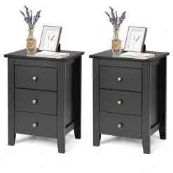3-Drawer Black Tall Nightstand (2-piece) by SUNRINX