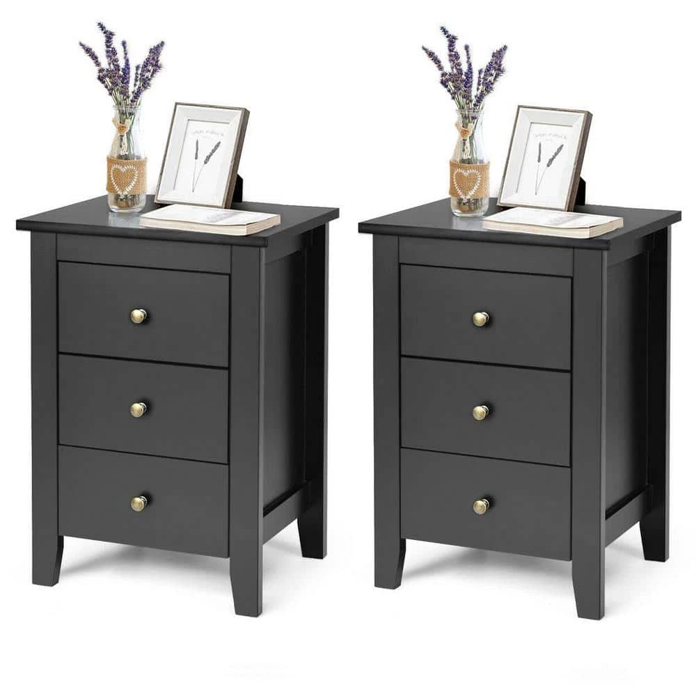 3-Drawer Black Tall Nightstand (2-piece) by SUNRINX 1 3-Drawer Black Tall Nightstand (2-piece) by SUNRINX
