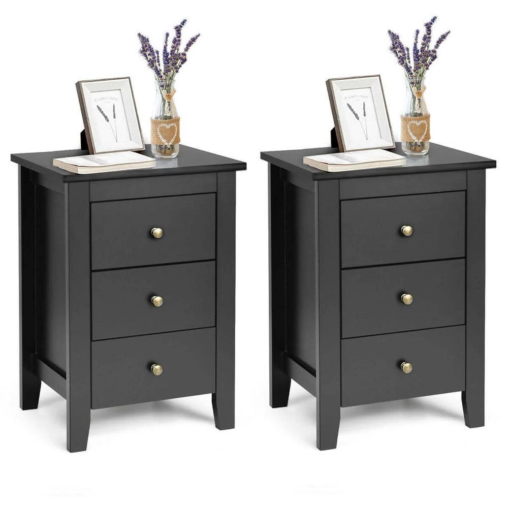3-Drawer Black Tall Nightstand (2-piece) by SUNRINX 2 3-Drawer Black Tall Nightstand (2-piece) by SUNRINX - Image 2
