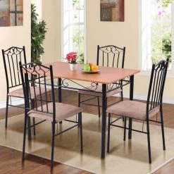 5-Piece Dining Set MDF Table Top and 4 Cushioned Chairs by SUNRINX -Furniture Store black tan sunrinx dining room sets mg5695we 31 1000