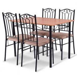 5-Piece Dining Set MDF Table Top and 4 Cushioned Chairs by SUNRINX -Furniture Store black tan sunrinx dining room sets mg5695we 4f 1000