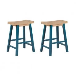 Farmhouse 3-Piece Wood Top Stationary Kitchen Island Set with 2 Seating by SUNRINX -Furniture Store blue sunrinx dining room sets mg2 9we 44 1000