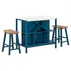 Farmhouse 3-Piece Wood Top Stationary Kitchen Island Set with 2 Seating by SUNRINX