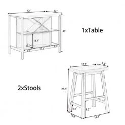 Farmhouse 3-Piece Wood Top Stationary Kitchen Island Set with 2 Seating by SUNRINX -Furniture Store blue sunrinx dining room sets mg2 9we 76 1000