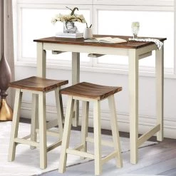 3 Pieces Bar Table Set Counter Pub Table by SUNRINX -Furniture Store brown beige sunrinx dining room sets mg6 31bd 31 1000