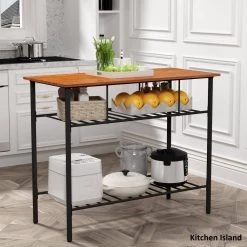 43.3 Width Industrial Rustic Brown Farmhouse Kitchen Island with 2 Metal Shelves by Edendirect -Furniture Store brown black edendirect kitchen islands n717 bc212br 44 1000