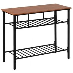 43.3 Width Industrial Rustic Brown Farmhouse Kitchen Island with 2 Metal Shelves by Edendirect