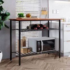 43.3 Width Industrial Rustic Brown Farmhouse Kitchen Island with 2 Metal Shelves by Edendirect -Furniture Store brown black edendirect kitchen islands n717 bc212br fa 1000