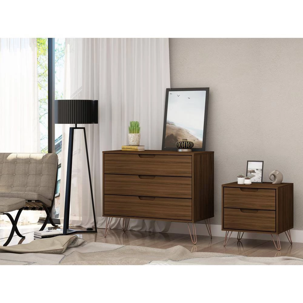 Intrepid 5-Drawer Brown Mid-Century Modern Dresser and Nightstand (Set of 2) by Luxor 11 Intrepid 5-Drawer Brown Mid-Century Modern Dresser and Nightstand (Set of 2) by Luxor - Image 11