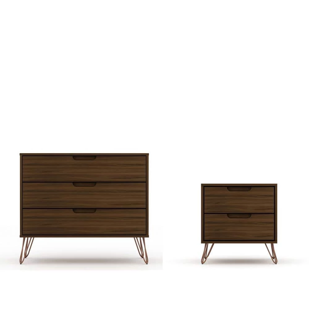 Intrepid 5-Drawer Brown Mid-Century Modern Dresser and Nightstand (Set of 2) by Luxor 1 Intrepid 5-Drawer Brown Mid-Century Modern Dresser and Nightstand (Set of 2) by Luxor