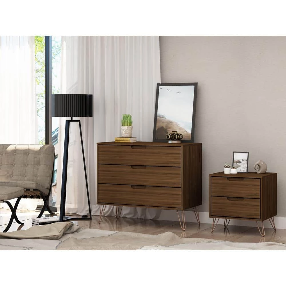 Intrepid 5-Drawer Brown Mid-Century Modern Dresser and Nightstand (Set of 2) by Luxor 5 Intrepid 5-Drawer Brown Mid-Century Modern Dresser and Nightstand (Set of 2) by Luxor - Image 5