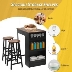 3 Pieces Bar Table Set with Storage Seats 2 by SUNRINX 17 3 Pieces Bar Table Set with Storage Seats 2 by SUNRINX -Furniture Store brown sunrinx dining room sets mg6 2bd 31 1000