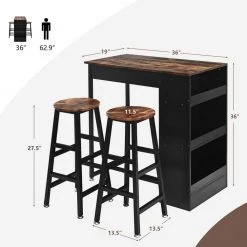 3 Pieces Bar Table Set with Storage Seats 2 by SUNRINX 15 3 Pieces Bar Table Set with Storage Seats 2 by SUNRINX -Furniture Store brown sunrinx dining room sets mg6 2bd 44 1000