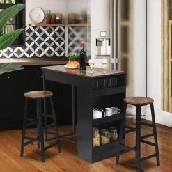 3 Pieces Bar Table Set with Storage Seats 2 by SUNRINX 13 3 Pieces Bar Table Set with Storage Seats 2 by SUNRINX -Furniture Store brown sunrinx dining room sets mg6 2bd 4f 1000