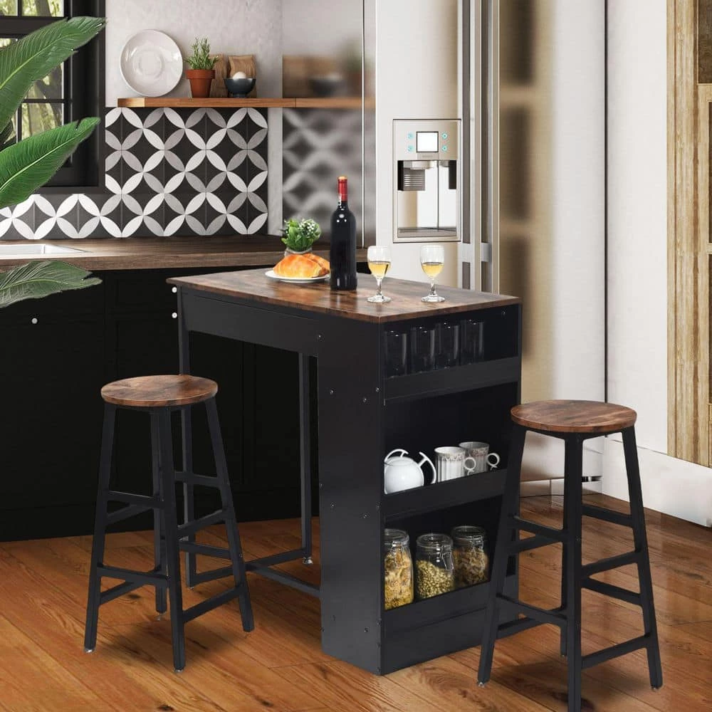 3 Pieces Bar Table Set with Storage Seats 2 by SUNRINX 5 3 Pieces Bar Table Set with Storage Seats 2 by SUNRINX - Image 5