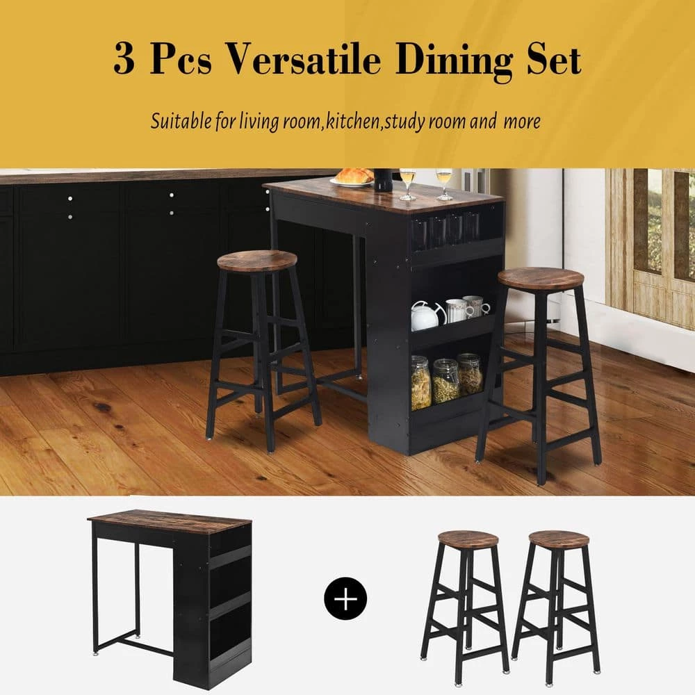 3 Pieces Bar Table Set with Storage Seats 2 by SUNRINX 2 3 Pieces Bar Table Set with Storage Seats 2 by SUNRINX - Image 2