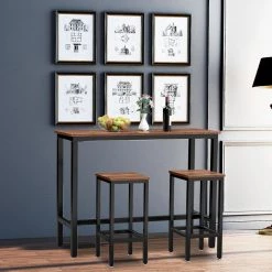 3 Pieces Bar Table Counter Breakfast Bar Dining Table with Stools-Brown by SUNRINX -Furniture Store brown sunrinx dining room sets mg6 3bd 1f 1000