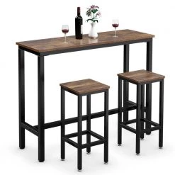 3 Pieces Bar Table Counter Breakfast Bar Dining Table with Stools-Brown by SUNRINX -Furniture Store brown sunrinx dining room sets mg6 3bd 31 1000