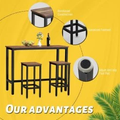 3 Pieces Bar Table Counter Breakfast Bar Dining Table with Stools-Brown by SUNRINX -Furniture Store brown sunrinx dining room sets mg6 3bd 4f 1000